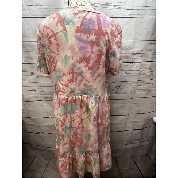 Lily Rose XXL Tie Dye Ruffle Hem Short Sleeve Casual Dress - Picture 2 of 3